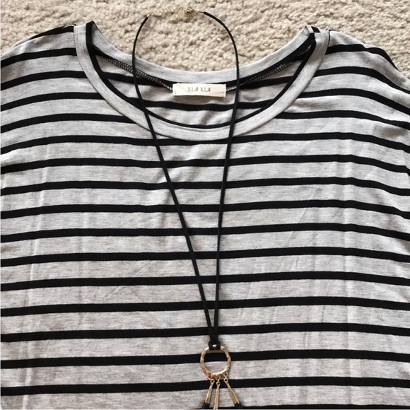 Black & Grey Striped Tunic/T Shirt Dress - Picture 4 of 5